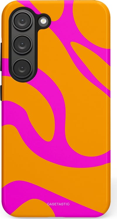Casetastic Hoesje Geschikt voor Samsung S23 - Stijlvolle Beschermende Duo-layer Case - Zonnige Zebra Roze-Oranje