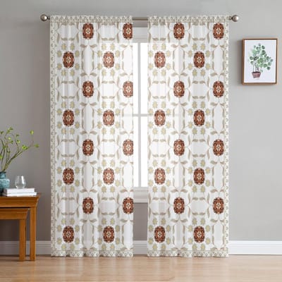 Abstracte Lijnen Cirkels Lijnen Bloemen Voile Transparante Gordijnen Woonkamer Raam Tule Gordijn Keuken Slaapkamer Gordijnen Huisdecoratie 135W x 114H(cm)