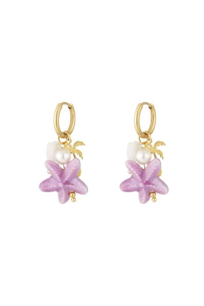 Palmtree oorbellen- palmboom- ster- parel -lila- goudkleur