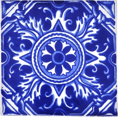Keramische Mexicaanse tegel - Handgemaakte decoratie - Wanddecoratie keuken - Waterdicht glanzend oppervlak - 105 cm rond - Blauw