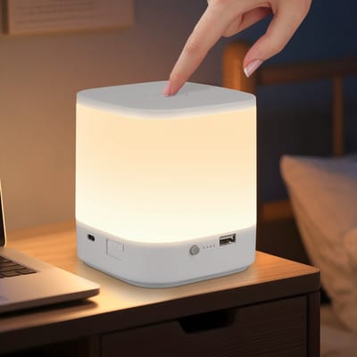NETTLIFE Tafellamp LED - Oplaadbaar Nachtlamp - Wit - 1800 mAh op batterijen - Touch dimbaar - USB Oplaadbaar - 3 kleurtemperaturen - met timerfunctie en nachtlampje