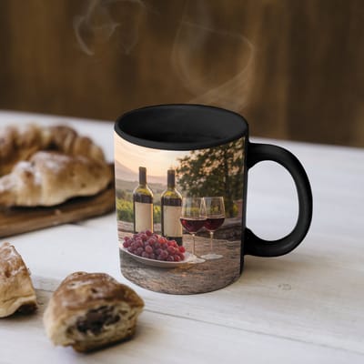 Magische Mok - Foto op Warmte Mokken - Koffiemok - Wijn - Glazen - Druiven - Wijngaard - Magic Mok - Beker - 350 ML - Theemok