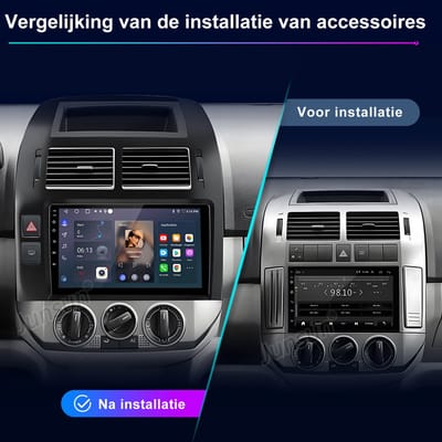 Junsun Android 15 Autoradio Geschikt voor VW Polo 9N 2001-2009 - 4GB+64GB - Draadloze CarPlay & Andriod Auto - Bluetooth - GPS-navigatiesysteem - WiFi - 9-inch Touchscreen - Stuurwielbediening - RDS - USB