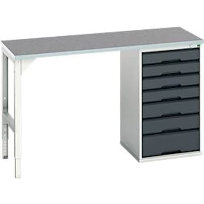 Onderbank Bott verso, linoleumblad, 7 laden, B 1500 x D 600 x H 930 mm, lichtgrijs / antracietgrijs