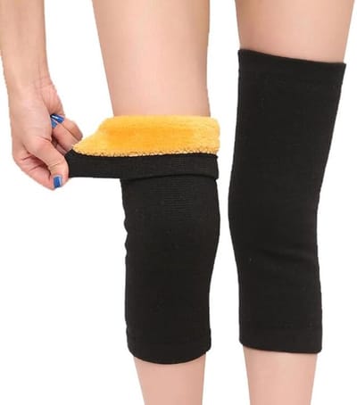 1 paar Verdikte, ademende, elastische kniebeschermers voor wintergebruik, unisex, geschikt voor fietsen, skiën en hardlopen - Zwart (geschikt voor een beenomtrek van 32-40 cm)