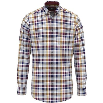 Fynch-Hatton Overhemd Herringbone Multi Check Deep Merlot-Multi / male