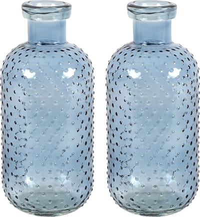 Countryfield Bloemenvaas Cactus Dots - 2x - blauw transparant - glas - D11 x H24 cm