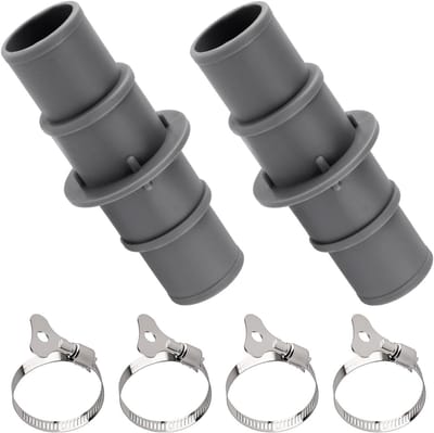 2Pc Zwembad Slangadapters, 1-1/4" of 1-1/2" ABS Materiaal, Slangconnector voor Zwembadstofzuiger met RVS Klemmen en Filteraccessoires