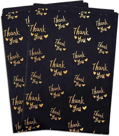 50 Vellen Zwart/Goud 'Dank U' Tissuepapier voor Inpakken & Cadeauzakjes - 50x35 cm