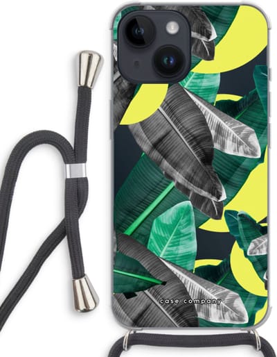 Case Company® - Hoesje met koord geschikt voor iPhone 14 hoesje met Koord - Fantasie jungle - Telefoonhoesje met Zwart Koord - Bescherming aan alle Kanten en Over de Schermrand