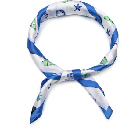 Vierkant Sjaaltje met Zomers All-Over Schelpen- en Zeesterrenmotief (70x70cm) - Blauw