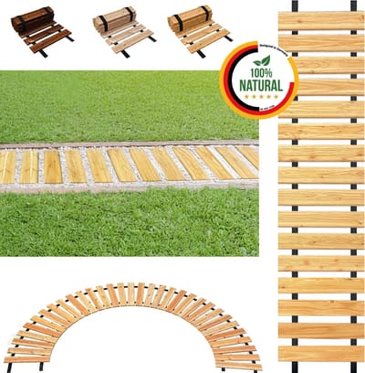 Floranica Uitrolbare houten tuinpad Rollpad van lariks 30 cm x 1 m Natuur Uitrolbaar looppad tuinpad, gebogen, antislip, decoratief, voor feesten, bruiloften, binnenplaats