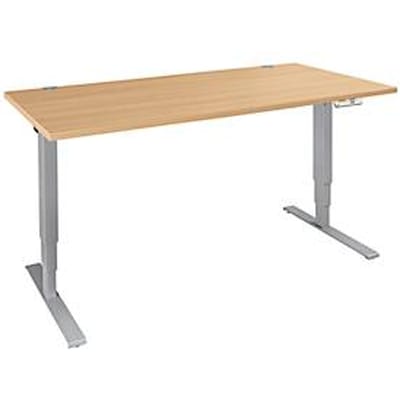 Schäfer Shop Genius bureau AERO FLEX, elektrisch in hoogte verstelbaar, rechthoekig, T-voet, B 1200 x D 800 x H 620-1280 mm, beuken/blank aluminium