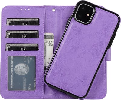 geschikt voor iPhone 11 Pro 2-in-1 Hoesje met Magnetische Backcover - Telefoonhoesje met vakjes voor pasjes - Inclusief polsbandje - Mobiq Magnetische 2-in-1 Wallet Case geschikt voor iPhone 11 Pro paars