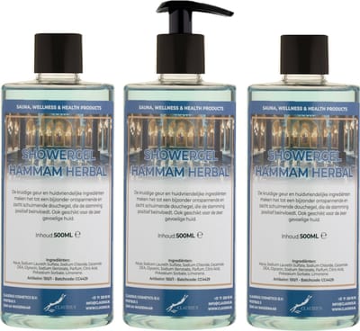 Douchegel Hammam Herbal 500 ml - set van 3 stuks - met gratis pomp - Showergel