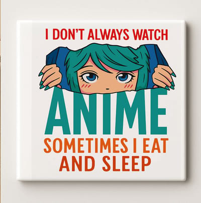“I Don’t Always Watch Anime” Grappige Tegel – 15x15cm Keramische Muurdecoratie, Cadeau voor Animeliefhebbers, Otaku Kamer of Slaapkamer Decoratie