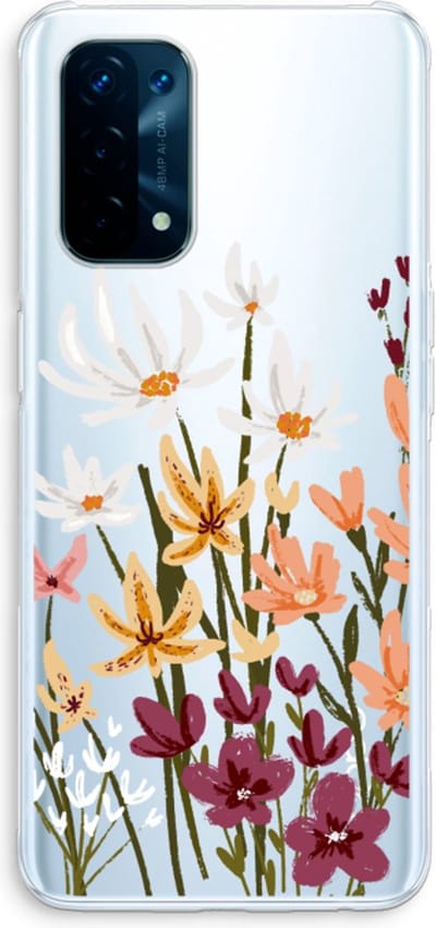 Case Company® - Hoesje geschikt voor Oppo A74 5G hoesje - Painted wildflowers - Soft Cover Telefoonhoesje - Bescherming aan alle Kanten en Schermrand
