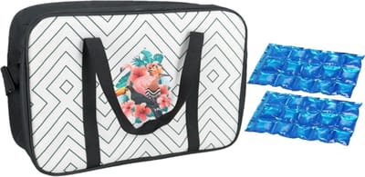 Koeltas zwart/wit met tropische vogels print met 2 stuks flexibele koelelementen 18 liter