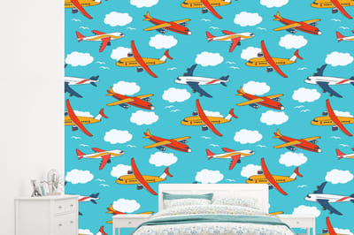 Behang - Fotobehang Patronen - Vliegtuig - Wolk - Lucht - Jongen - Kindje - Kinderen - Kids - Breedte 245 cm x hoogte 220 cm