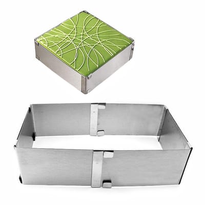1 stuk vierkante moussevorm van roestvrij staal - telescopisch - cakevorm - bakmoussering - Moussevormen - voor het bakken van muffins - 16 * 16 * 5 cm - voor het zelf bakken van taarten - zilver