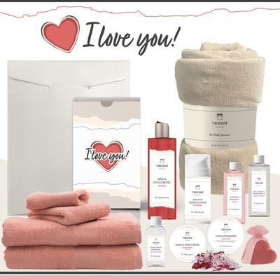 Geschenkset “I Love You!” - 13 producten - 2000 gram | Triomf Original Rood - Giftset voor haar Cadeau Valentijnsdag Luxe wellness cadeaubox Vrouw Ik hou van jou Cadeaupakket Kerst Geschenk Pakket Moeder Verjaardag Gift Valentijn Vriendin Roze Beige