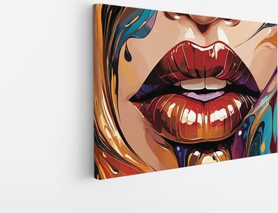 Saammp Canvas Schilderij - Vrouw - Rode lippen - Kleurrijk - abstract - 30x20 - Foto op canvas - Wanddecoratie - Muurdecoratie Woonkamer - Slaapkamer decoratie - Canvas Print