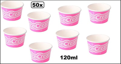 50x IJsbeker 120ml roze karton - 1 a 2 bolletje ijs - schepijs softijs ijsje zomer festival thema feest party