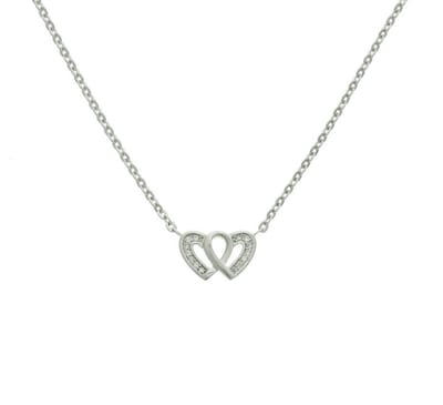 YO&NO - Ketting - Zilver - Anker - Hartjes - Zirkonia - 1,7mm - 41 + 4cm - Sieraden vrouw - Gerhodineerd - Zilver 925