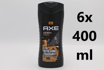 Axe Douchegel Leather & Cookies 3-in-1 - 6 x 400 ml - XL Voordeelverpakking