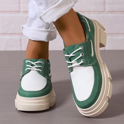 Britse Stijl Chunky Platform Pumps Dames Vetersluiting Dikke Hakken Loafers Dames Leren Schoenen 35