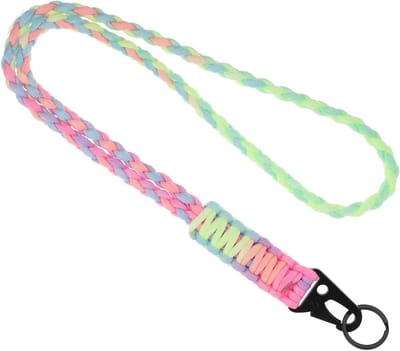 Paracord Sleutelhanger en Lange Lederen Ketting met Polsband voor Sleutels en ID Kaarten (Multikleur)