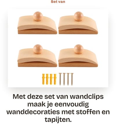 Dailygoods- Quiltclips Set van 4 - Natuurlijke Beukenhouten Wandmontages - Decoratieve Wandhangers - Geschikt voor Wandkleden - Versterkte Draadgesp - Verstelbare Compatibiliteit tot 1,2 cm