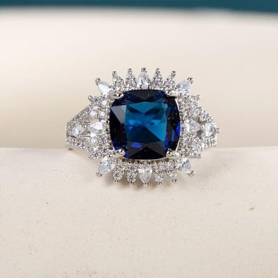 POMOiii Luxe Blauwe Kubieke Zirkoon Ringen Voor Bruids Huwelijksceremonie Party Mode Accessoires Damesringen Statement Sieraden 10