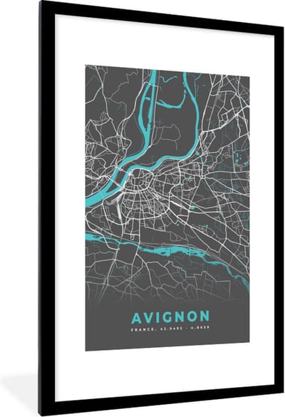 Fotolijst incl. Poster - Avignon - Kaart - Stadskaart - Plattegrond - Frankrijk - 80x120 cm - Posterlijst