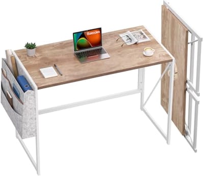 Opvouwbaar Bureau voor Kleine Ruimtes - 90 cm Schrijftafel met Opbergvak en Hoofdtelefoonhaak - Vintage Eiken