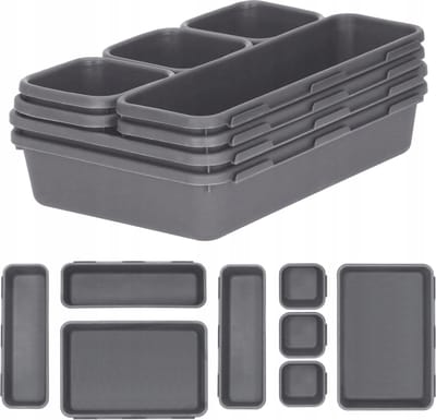 Modulaire Lade Organizer Set Van 8 Bakken - Bestekbak Ladeverdeler Ladebak Organiser Lade Inzet Bak Opbergbak Houder Verdeling Buro/Keukenklade/Keuken/Badkamer - Inzetbak Opbergbakken Voor Opbergen Van Bestek/Cosmetica/Sieraden - Kunststof - Grijs