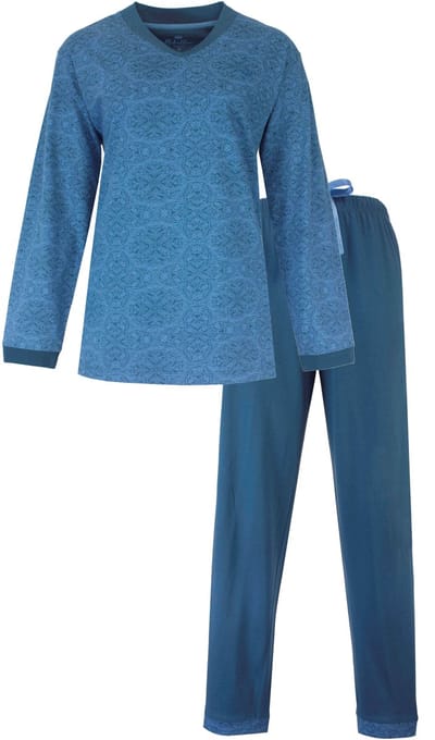 Medaillon Dames Pyjama - Lange Mouwen - Petrol Blauw - Maat S