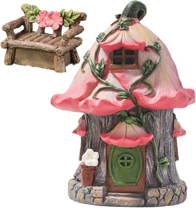 Tuin Ornamenten Set - Miniatuur Huisje - Sprookjestuin Creëren - Waterdicht Hars - 12x11x16 cm - Meerdere Kleuren
