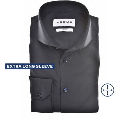 Ledub modern fit overhemd - mouwlengte 72 cm - popeline - donkerblauw - Strijkvriendelijk - Boordmaat: 37