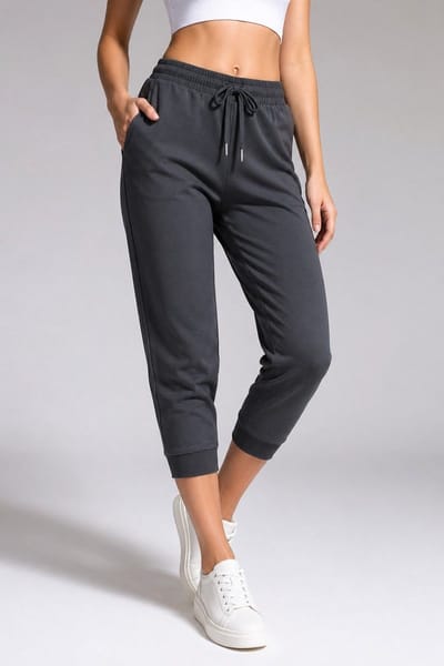 ROSS CAMP capri broek dames - joggingbroek katoen - broeken - sportbroek - zomerbroeken - Antraciet - S