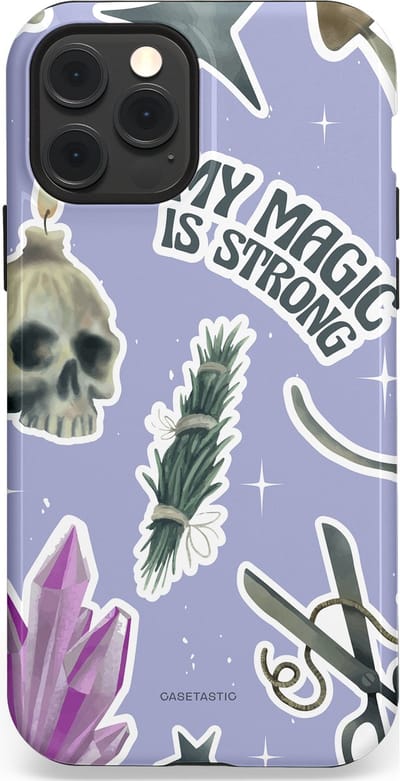 Casetastic hoesje geschikt voor Apple iPhone 12 / Apple iPhone 12 Pro - MagSafe - Dubbellaagse bescherming - Lila Paarse Hekserij Strong Magic Sterren Collage - Fashion Case - Lila Lichtgrijs Wit