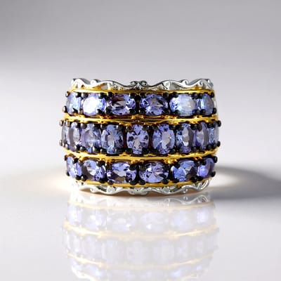Cavill - Zilveren Ring 925 Sterling Zilver - 21 Ovaal Geslepen Tanzanieten 3,119 ct - Luxe Elegante Ring met Blauwe Edelstenen - Ringmaat 17-19