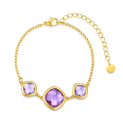 CO88 Collection 8CB-91415 – Armband Dames – Paarse Glasstenen – Goudkleurig – RVS – Verstelbaar – Cadeau voor Vrouwen