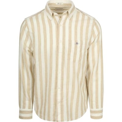 Gant Cotton Linen Overhemd Streep Beige - Maat XXL - Heren - Overhemden Casual