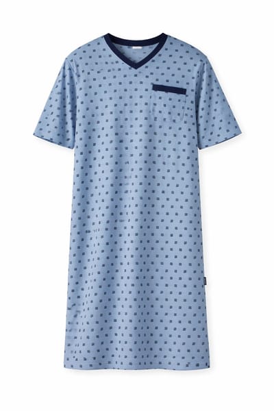 Comte - Heren Nachthemd Korte Mouw – Lichtblauw Print – 100% katoen - maat S
