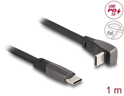 Delock USB 2.0 Flat Ribbon Cable USB Type-C™ male to USB Type-C™ male angled PD 3.0 60 W 1 m black