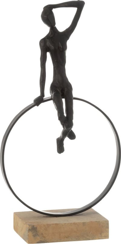 J-Line decoratie Figuur Op Ring Voet - polyresin/ijzer - zwart