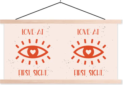 Posterhanger incl. Poster 120x60 cm - Schoolplaat - Liefde - Quotes - Relatie - Love at first sight - Spreuken - Textielposter - Blanke latten
