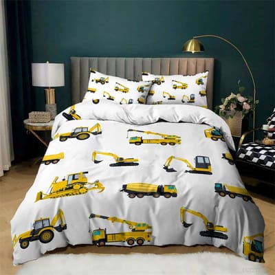 Kinderen Graafmachine Tractor Vrachtwagen voor Kinderen Jongens Meisjes Slaapkamer Decoratie Bouwvoertuig Cartoon Dekbedovertrek Kraan Dekbedovertrek 135x200cm 2pcs