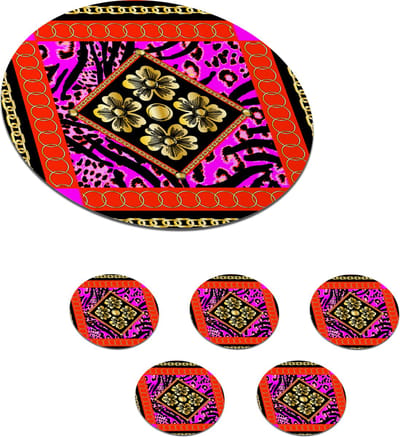 Onderzetters voor glazen - Rond - Bloemen - Ketting - Panterprint - Goud - Patroon - 10x10 cm - Glasonderzetters - 6 stuks